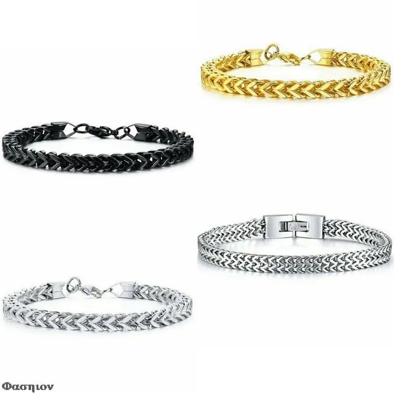 Мужской браслет Wo мужской из нержавеющей стали кубинский серебряный черный