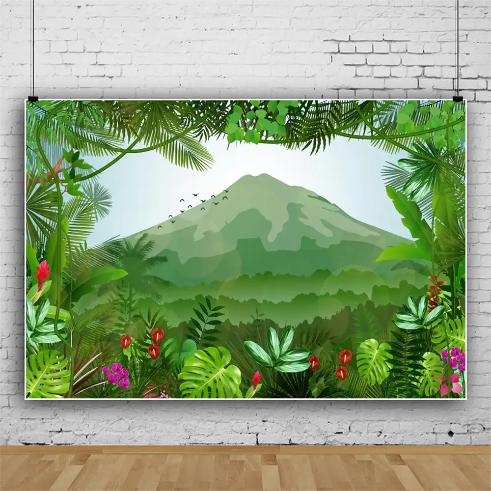 

Tropical Forest Jungle Mountain Green Leaves Baby Portrait Backdrop Photography Background Vinyl Photophone Photocall Photozone