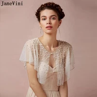 janevini luxury full pearls whiteivory bridal jacket beaded edge tulle shawls wraps summer bride cape bolero for wedding dress