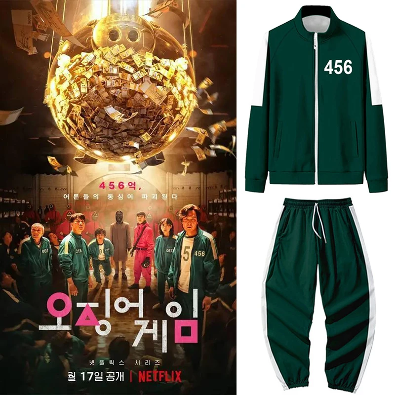 

Squid Game Zipper Cardigan Set 2 Piece Set Sweatshirts+Pants Round Six Digital 456 Print Pocket Jacket Men Women Sports Clothing