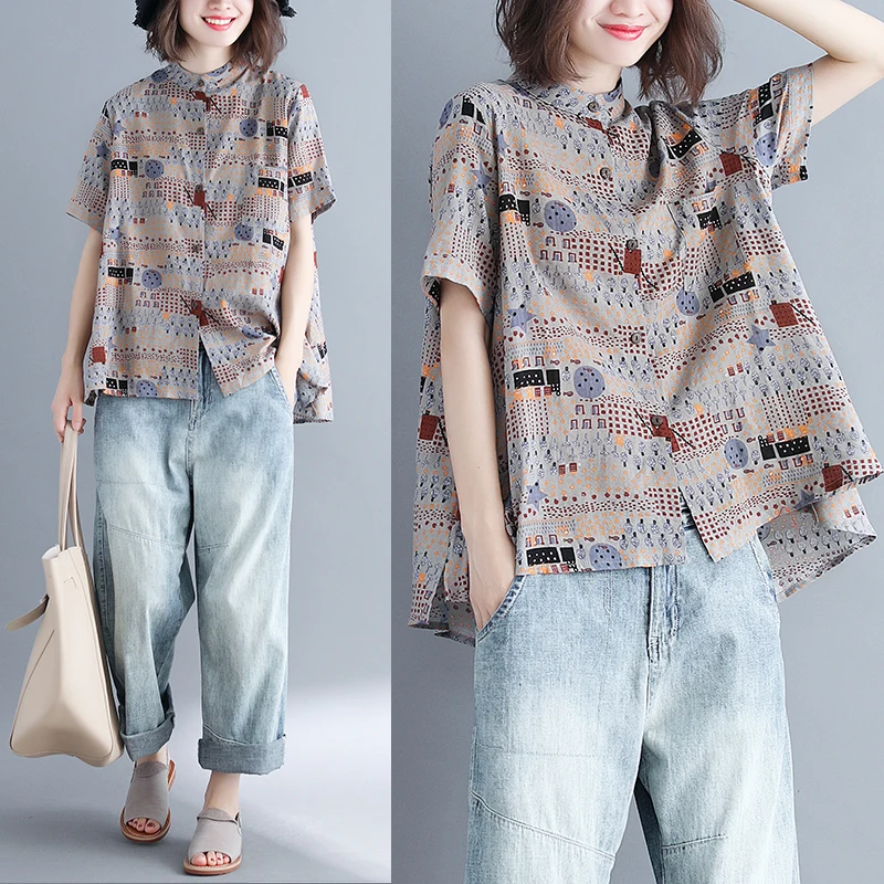 

2021 New Women Short Sleeve T Shirt Color Block Printed Tops Loose Round Collar Tee Tunic 2020 New Tops Plus Size