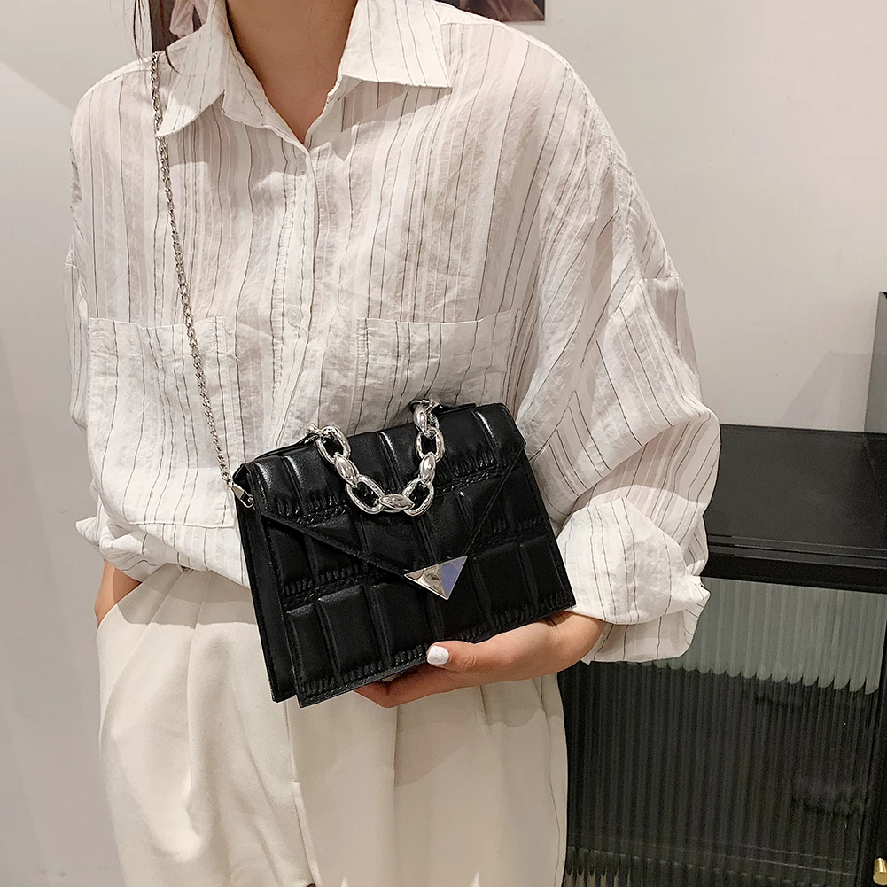 

2021 Pleated Female Handbag Vintage Women Stone Pattern Pure Color Shoulder Crossbody Bag Chain PU Handbag Women