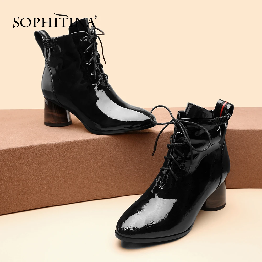 SOPHITINA/модные пикантные ботинки из лакированной кожи удобная обувь на квадратном