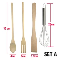 wooden bamboo kitchen cooking utensils set solid wood gadget egg beater whist spoon fork turner spatula cuisine utensils