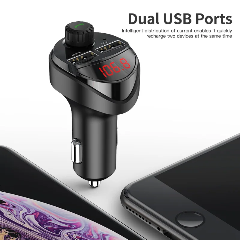 Автомобильное зарядное устройство KUULAA Bluetooth с FM-передатчиком 3 4 А два USB зарядного