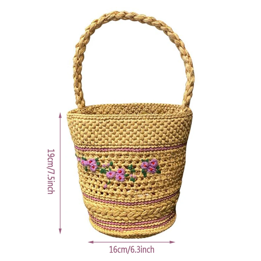 

Bohemia Hollow Raffia Handwoven Women Handbags Embroidery Flower Straw Bucket Bags For Women Beach Woven Women Shoulder Bag 2021