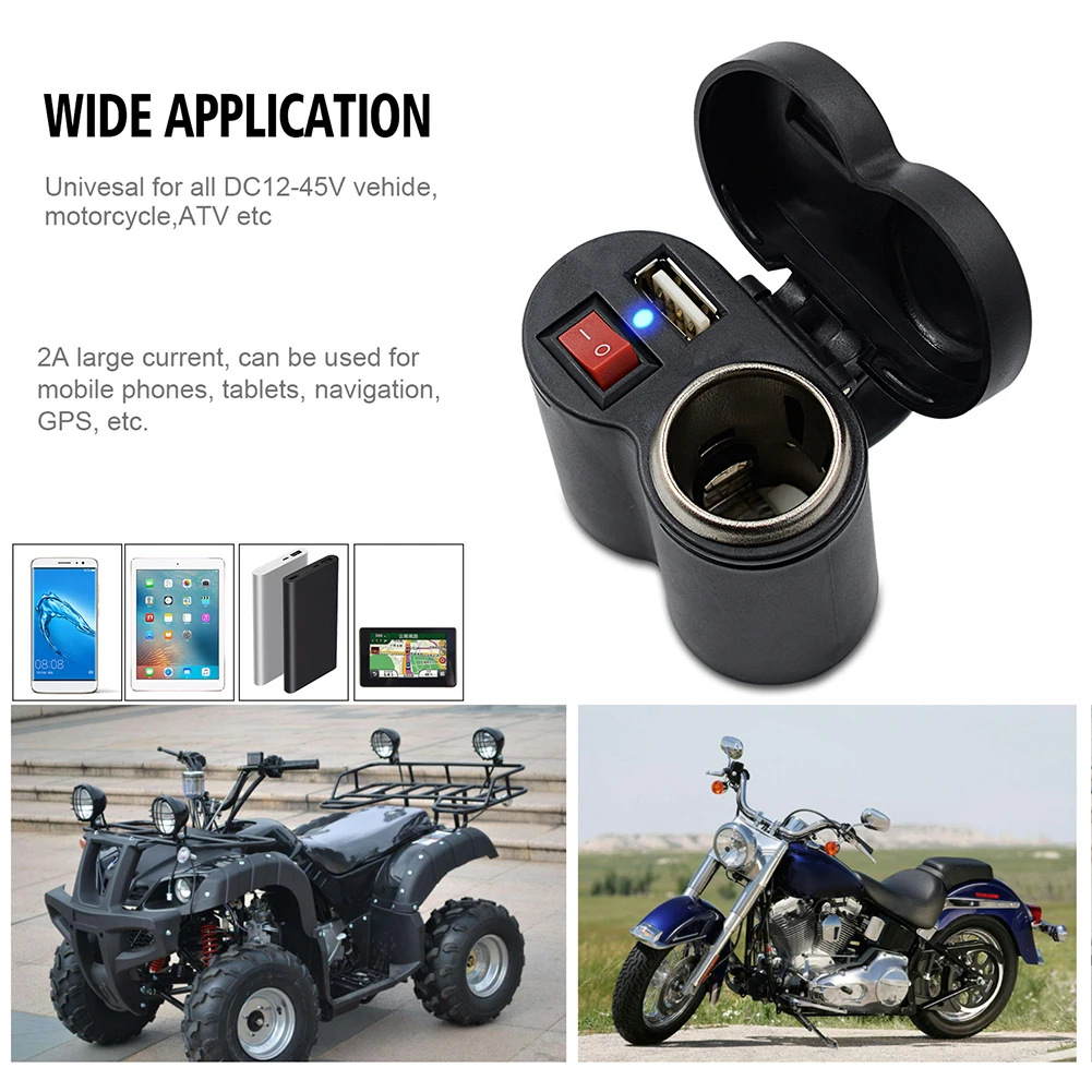 

Motorcycle Charger Blue Light Color Charging DC12V-45V Multifunctional Motorcycle USB Mobile Phone Charger Lighter Adapter