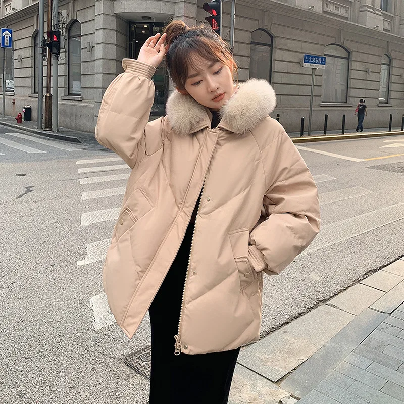 

Casual Collected Waisted Parkas Women Fashion Simple Coats Women Elegant Winter Fur Collar Cotton Jackets Female Ladies