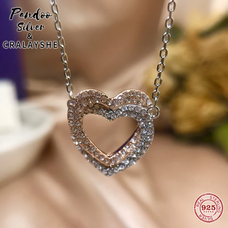 

Trend S925 Sterling Silver High Quality Original Jewelry,Swan INFINITY Heart To Heart Couple Necklace Elegant Gift With Logo