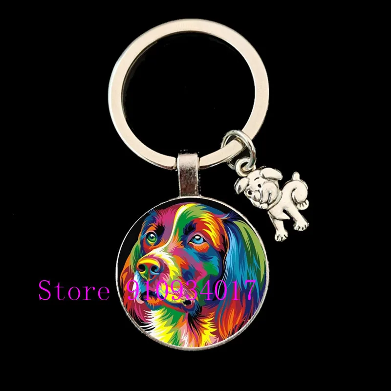 Новый мультяшный красочный круглый стеклянный брелок для ключей с собакой милый