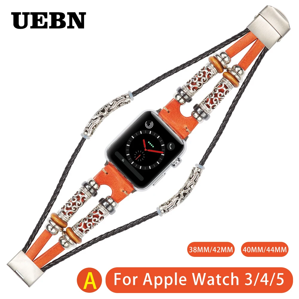 Ремешок UEBN из натуральной кожи для Apple watch series 5 в стиле ретро браслет iwatch 3/4 с