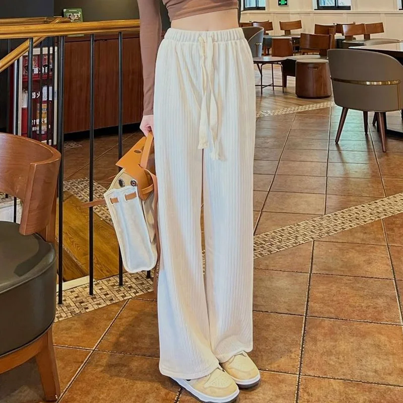 

2021 New Arrival High Waist Wide Leg Pants Autumn Winter Thick Women Trousers Korean Eleagnt OL Velvet Pants
