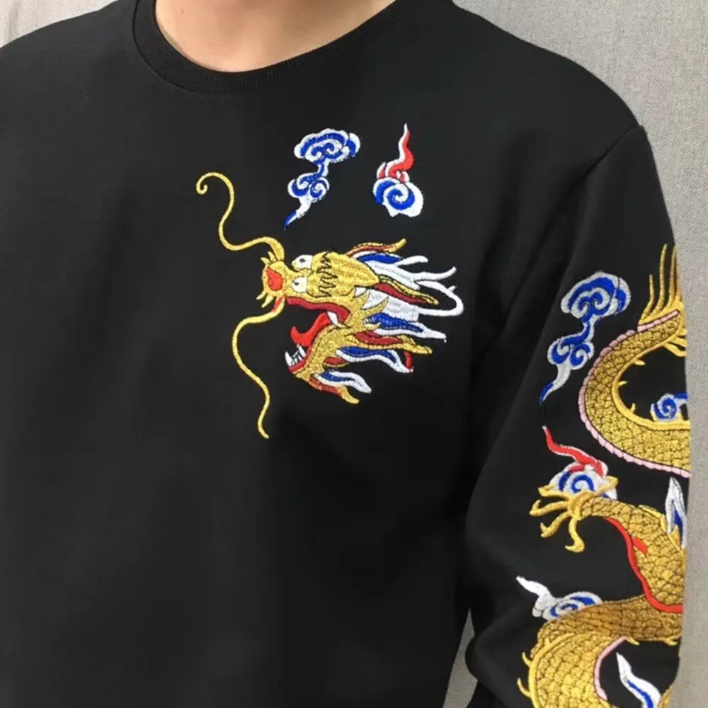 

Luxury Embroidery Dragon Mens Tracksuit 2 Piece Set Sweatshirt And Pants Suits Sets Trainingspak Mannen 2020 Black Men's Set