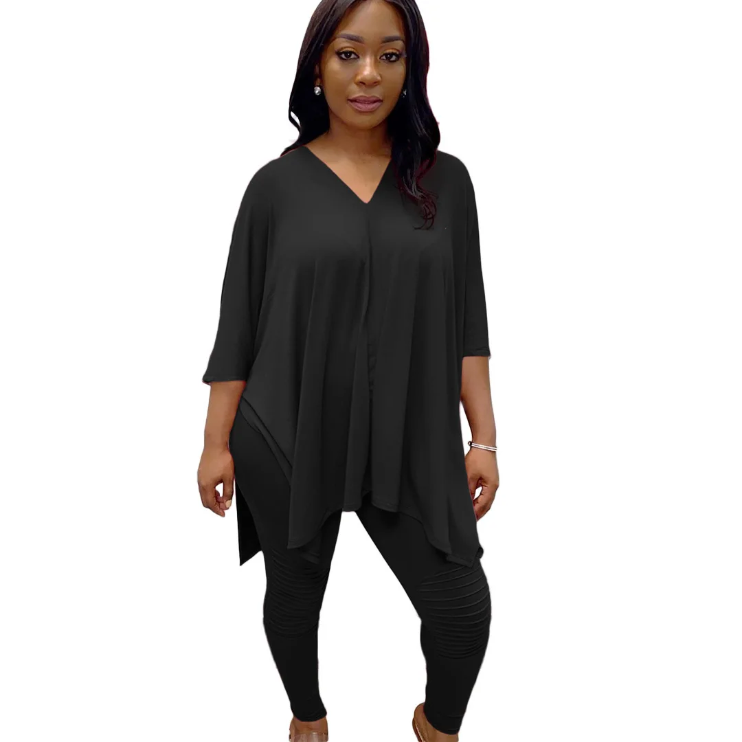 

Vintage Casual Home Wear Womens 2 Pieces Outfits Loose Pullover T-Shirt Top And High Waist Pencil Pants Tracksuit Matching Sets