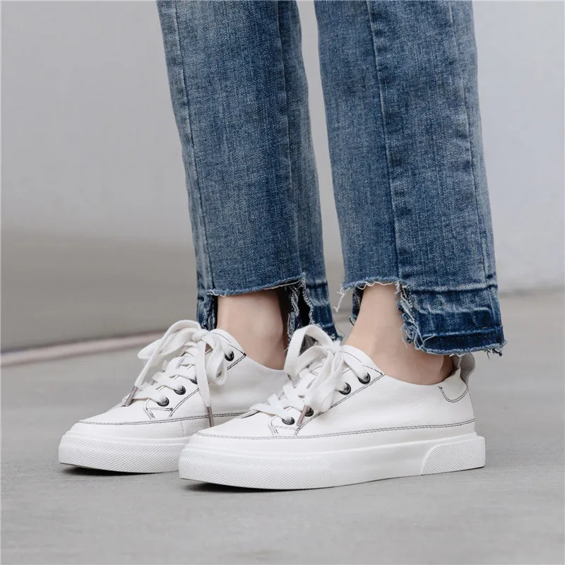 

Asumer 2020 Little white shoes women genuine leather flat shoes round toe lace up spring summer casual shoes woman sneaker