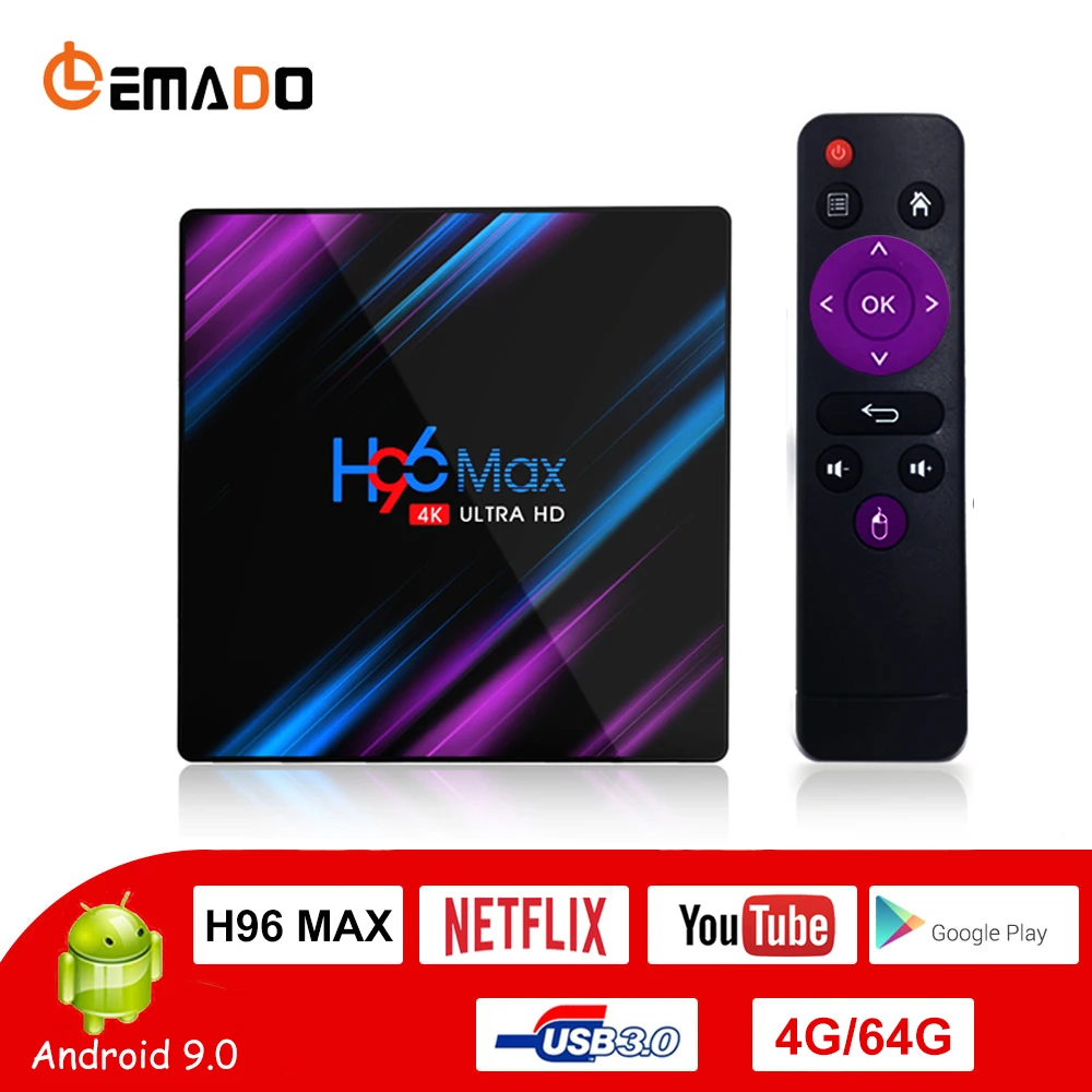 LEMADO H96 MAX RK3318 ТВ приставка Android 9 0 4 Гб ОЗУ 64 ПЗУ wifi 2 4G и 5G поддержка USB 3 HDMI 3D 4K HDR Netflix