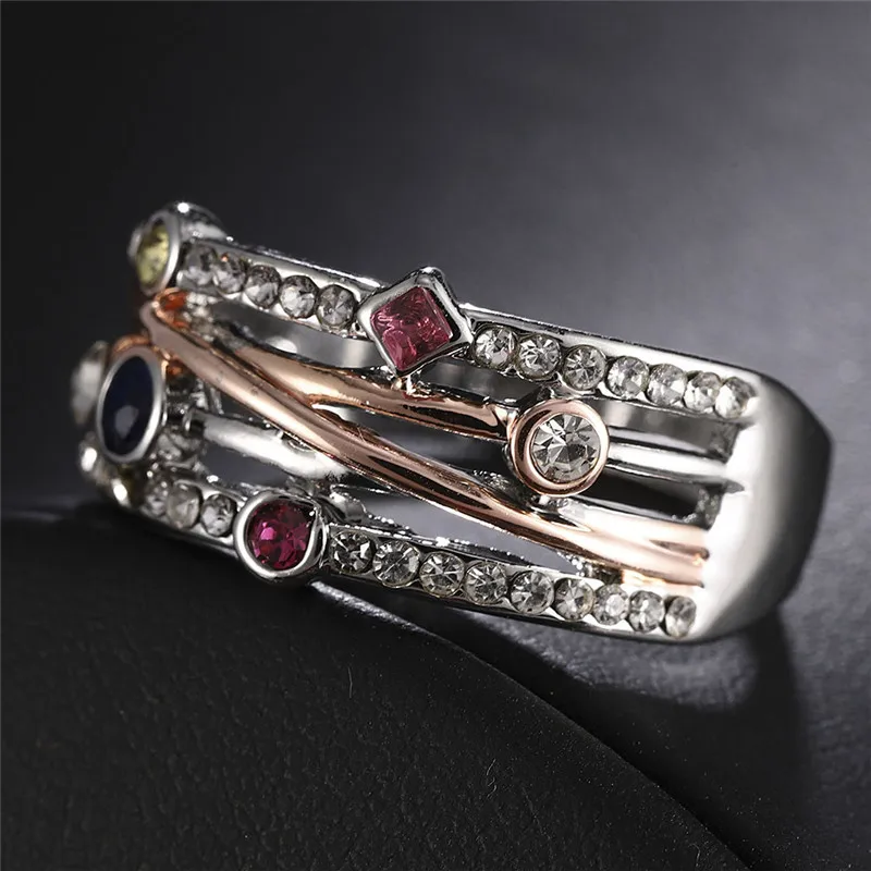 

Fashionable Simple and Exquisite Women's Silver Plated Cross Ring Colored Zircon Decoration Casual Party Engagement Wedding Ring