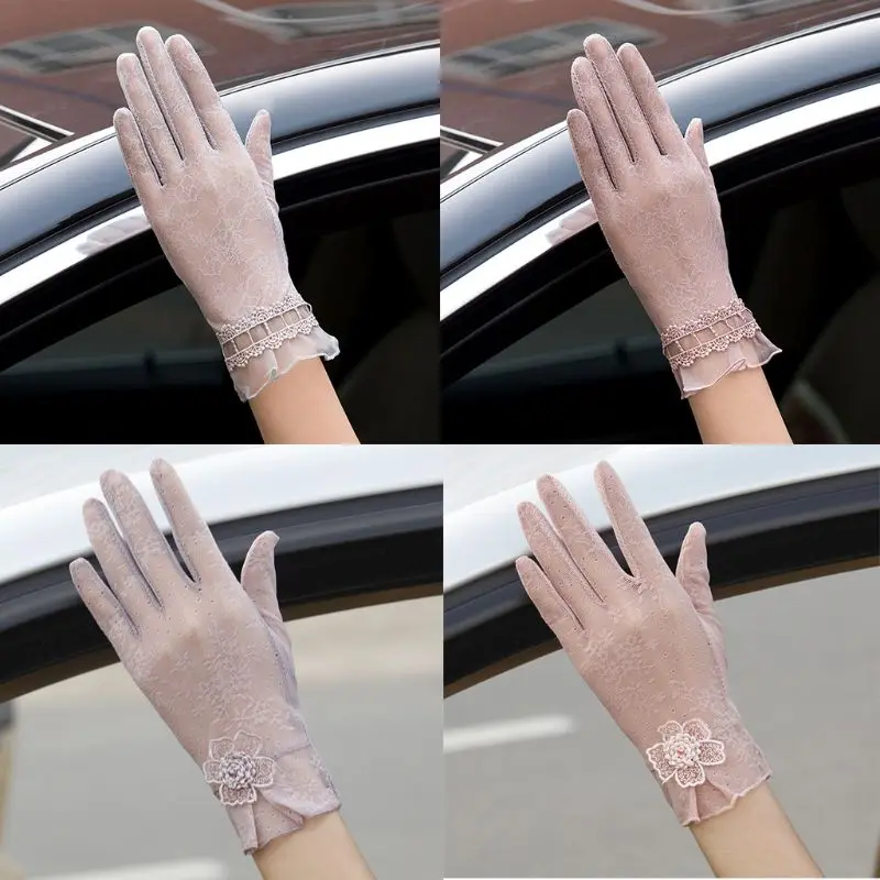 

Womens Summer UV Protection Lace Gloves Touch Screen Non-Slip Driving Mittens T5UF