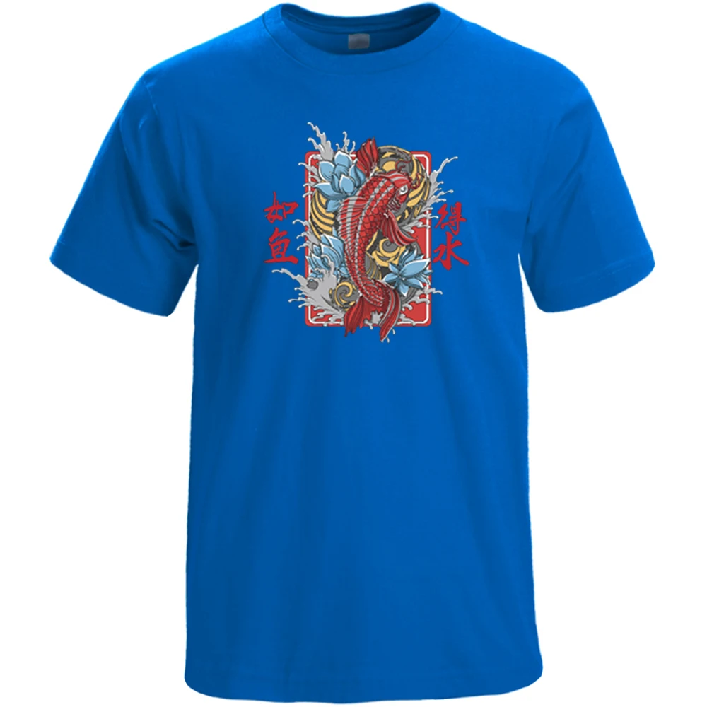 

Chinese Style Feel Just Like A Fish In Water Casual T Shirt Printed Short Sleeve Tshirts Vintage Cool Top Men Cotton New Tshirt