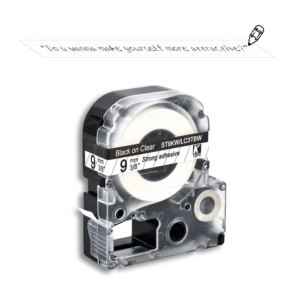 CIDY 10 шт. 9 мм черный на прозрачном ST9KW/LC3TBW9 фотоклейкая лента для kingjim/epson label maker LW400