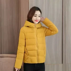 Yellow B Короткая зимняя куртка размера плюс, Женская парка, пальто, пуховик, хлопок,, женская теплая зимняя одежда, верхняя одежда с капюшоном, стеганая осенняя - Цвет: Yellow B