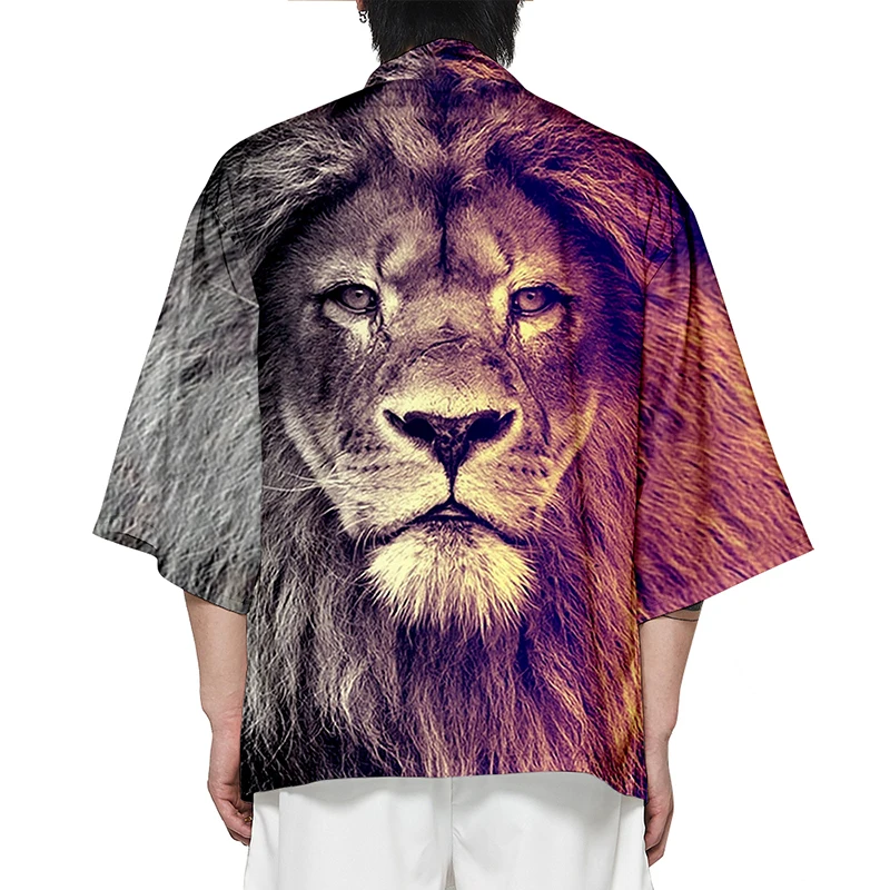 

Lion Animal Gradient Kimono Fashion Hip Hop 3d Print Shirt Men Seven Point Sleeve Tops Casual Sports Cardigan Jackets Streetwear