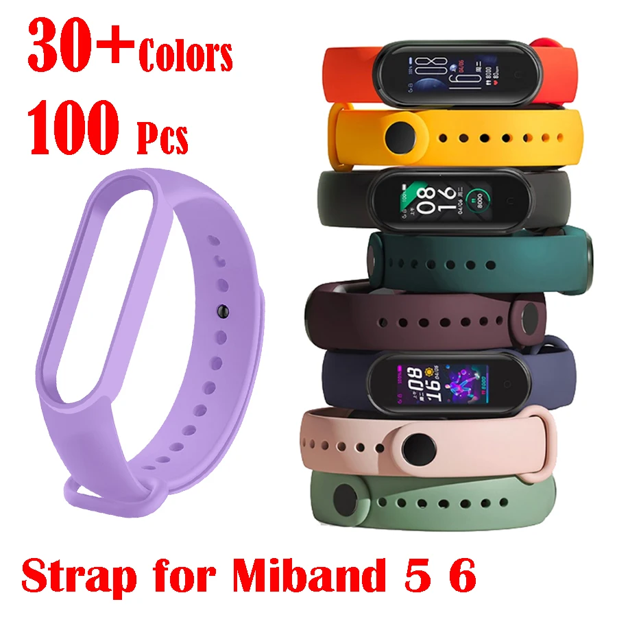 

Ремешок для Mi Band 6, 5, силиконовый, 100 шт.