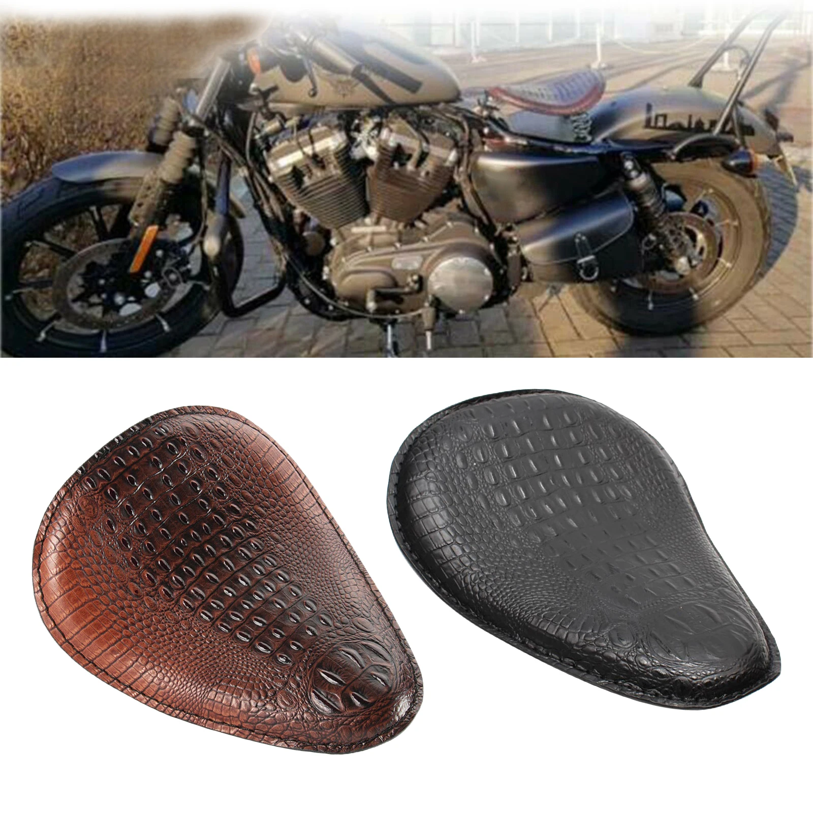 

Leather Motorcycle Seat for Harley Custom Chopper Bobber 2 Colors