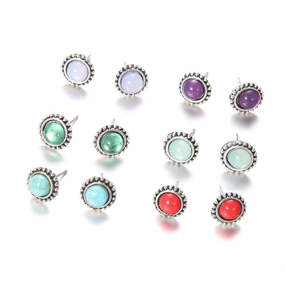

6 Pair Vintage Colorful Rhinestone Stud Earrings Set for Women Jewelry