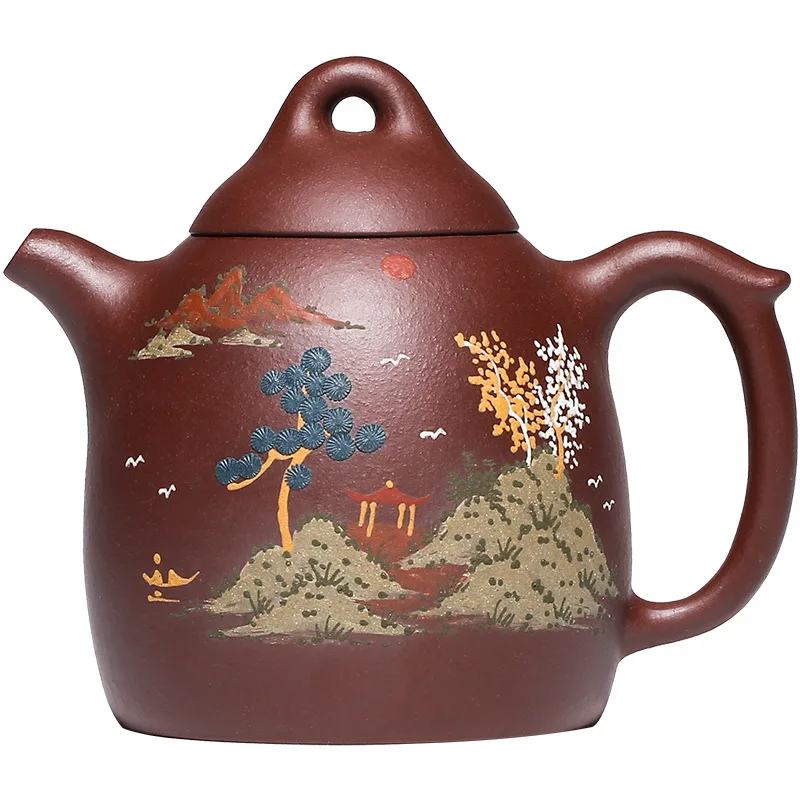

Yixing mine purple clay famous purple clay teapot handmade mountain scenery Qinquan teapot gift tea set