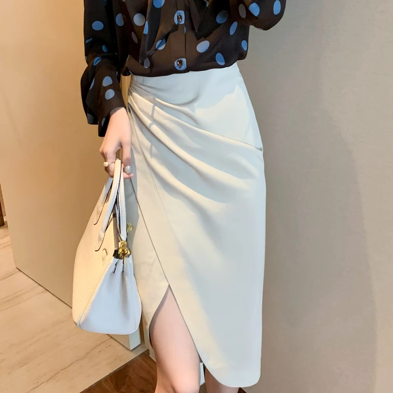 

COIGARSAM Women Skirt Autumn 2021 New French Style Rice White Skirts