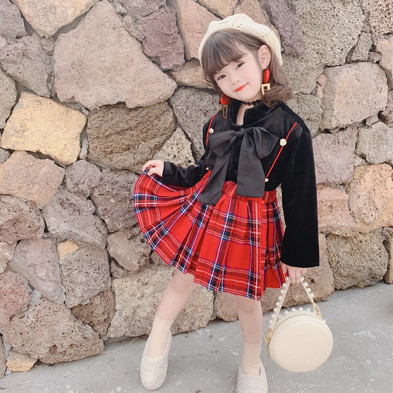 Весенне осенний комплект из 2 предметов для девочек детская Блузка + юбка Детский