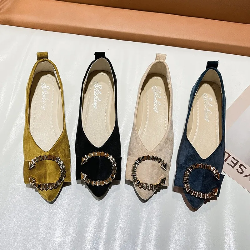 2021 Casual Woman Shoe Pointed Toe Shallow Mouth Female Footwear Knot All-Match Autumn Soft Flats Shoes