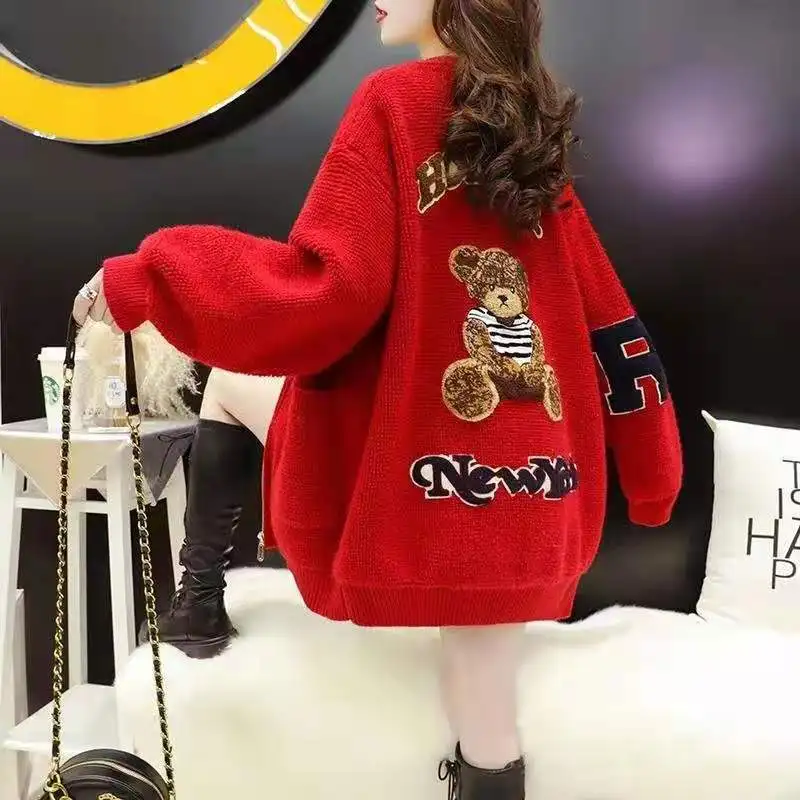 Женский жаккардовый свитер на молнии повседневный свободный Универсальный