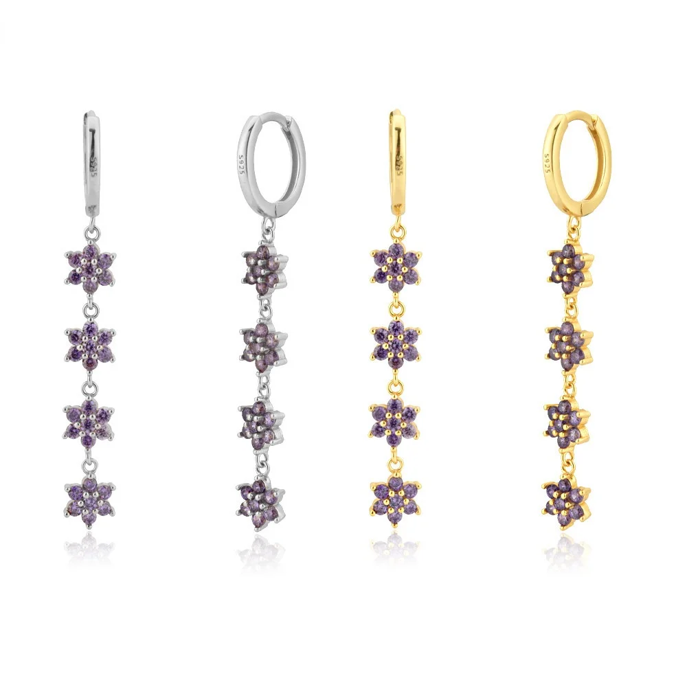 

Purple Zircon Pave Drop Earring 8.5mm Circle Fashion Fine Jewelry Luxury Rock Punk Pendiente earrings for women