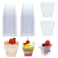 50pcs disposable plastic cups 60ml transparent trapezoidal food container for chocolate mousse fruit salads baking tools