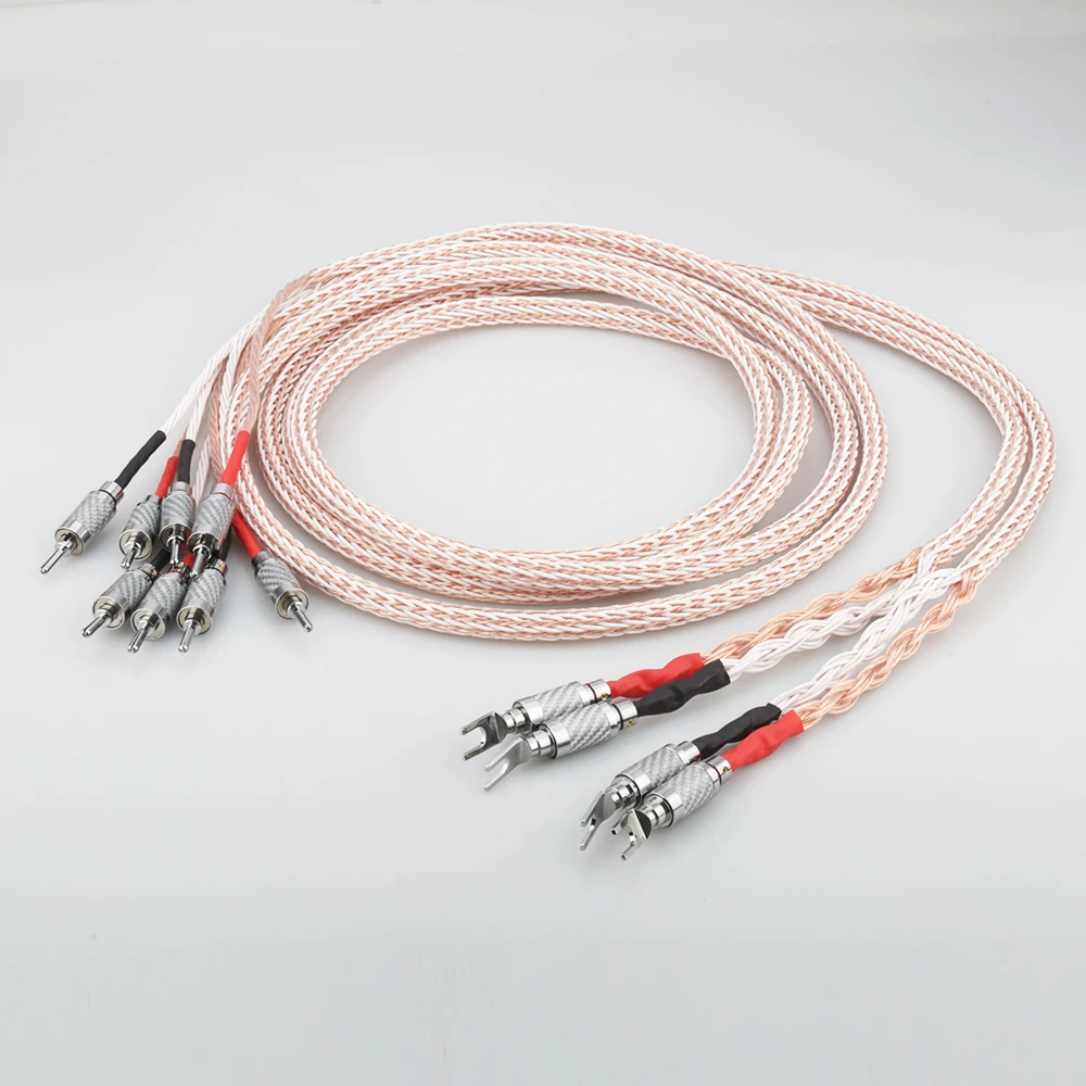 Пара аудиофильских акустических кабелей Audiocrast 12TC HI-FI Bi-Wire OCC Copper High-End Hifi Audio для колонок.