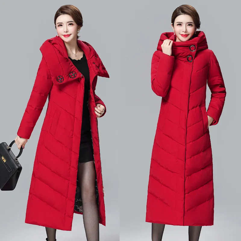2020 New Winter Womens Long Down Jacket Korean Slim Fit Hooded Outerwear Female Sleeve Thick Warm Overcoat Plus Size M-3XL | Женская