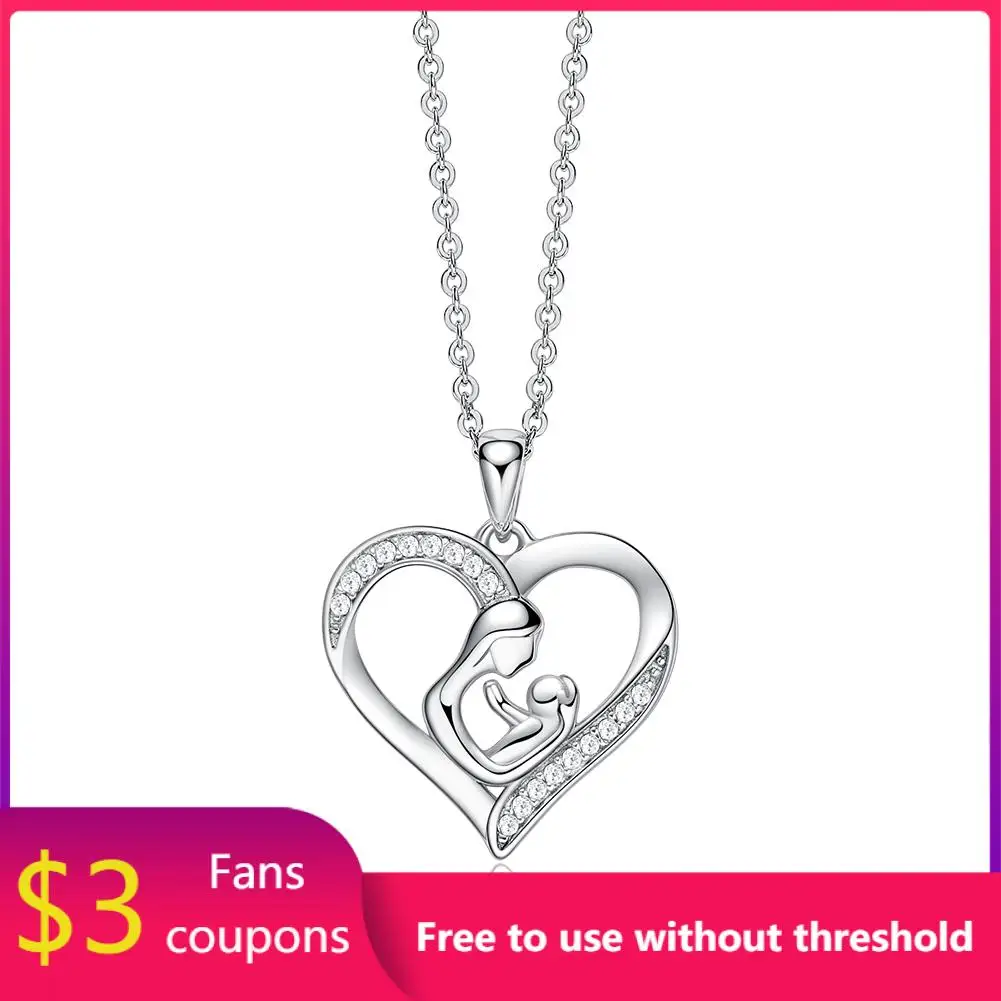 

2021 New Rose Gold Necklace Hollow Love Pendant Mother and Child Fashion Simple Heart-shaped Clavicle Chain Mother's Day Gift