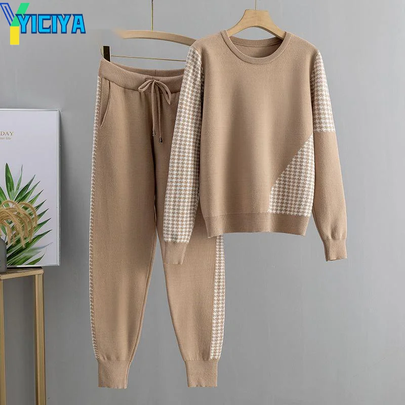 

YICIYA Knit 2 Piece Set Winter Women Pullover Sweater + Carrot Harem Pants Suit Female tracksuit women y2k trousers met crop top