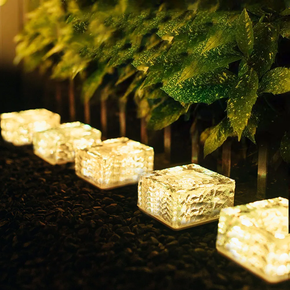 

4 LED Ice Cube Solar Lamp Outdoor Pathway Lighting Lantern Waterproof Remote Control Ice Stone Lights Patio Steps Stair Decor