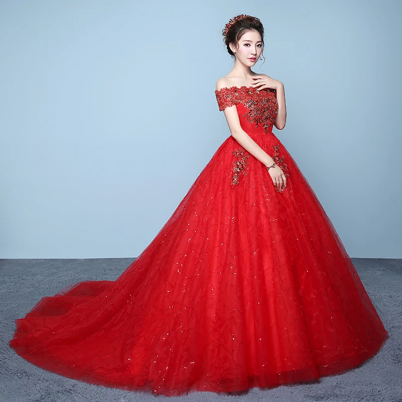 Винтажное кружевное красное свадебное платье AnXin SH с цветами блестящее белое