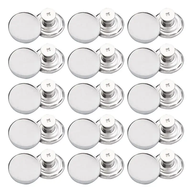 

1 Set 48Pcs No Sew Jeans Buttons Adjustable Detachable Metal Buttons (Silver)