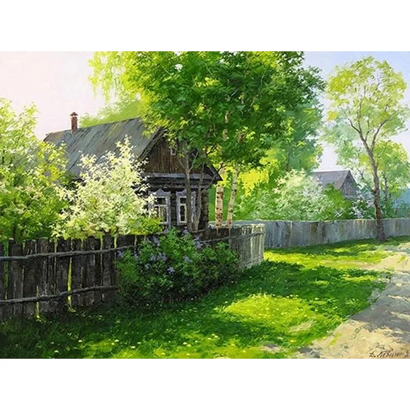 Full Drill 5d Diy Diamond Painting Scenery Houses Embroidery Path Trees Image Cross-stitch Rhinestone Home Decor F55 | Дом и сад