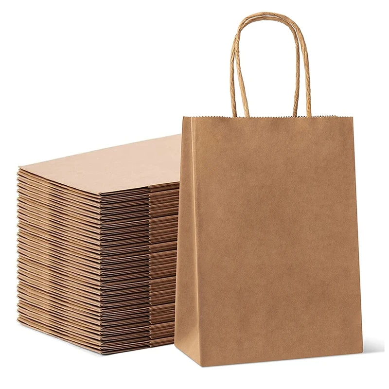 

25Pcs Paper Party Bags Gift and Sweet Bags Thicken 130Gsm with Twist Handles Kraft Bags 27X21X11cm Brown