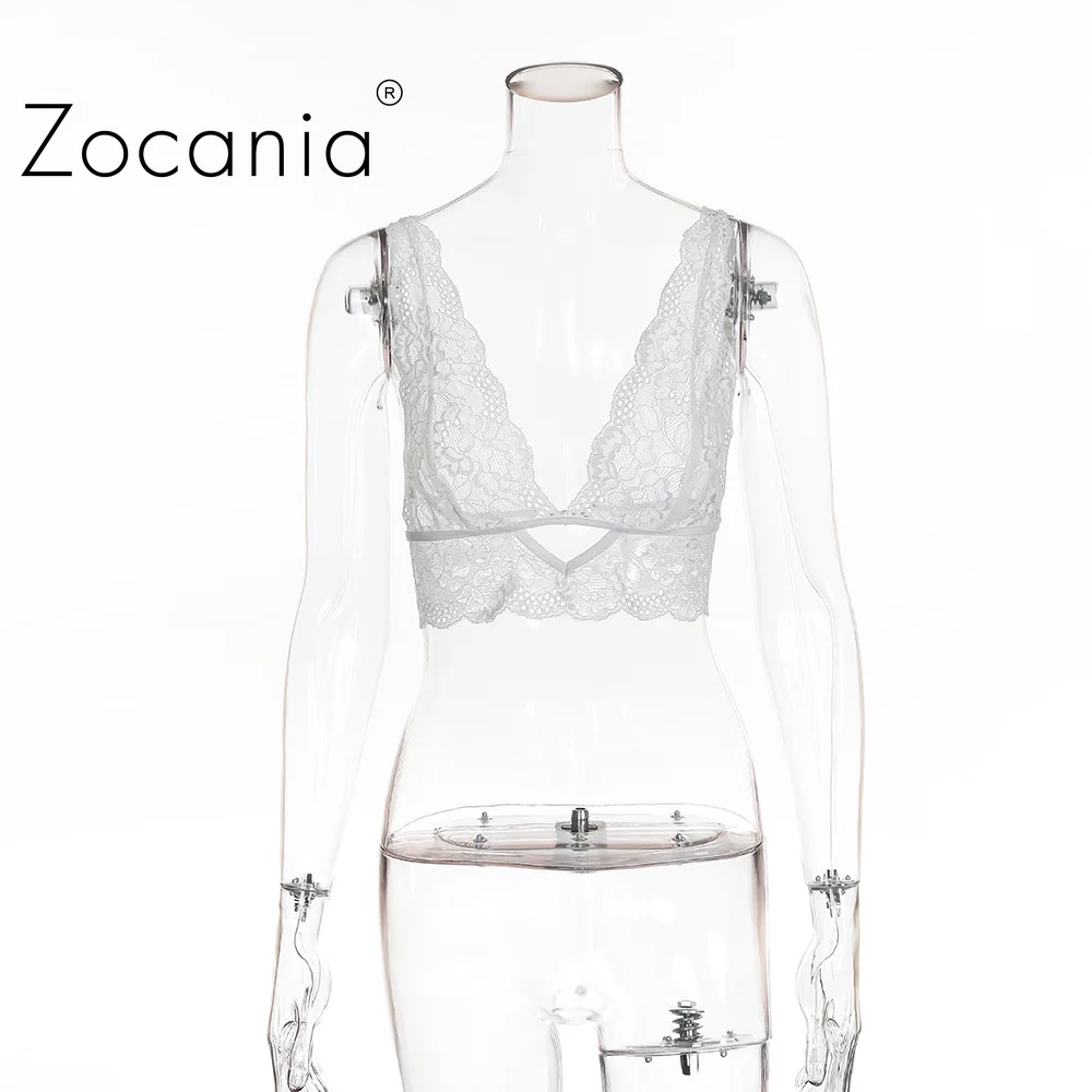 

Mesh Top Women Solid White Lace Tank Top Sexy Backless Bras Tank Top Women Basic T-shirt Deep V-Neck Camis Fashion Women Clothes