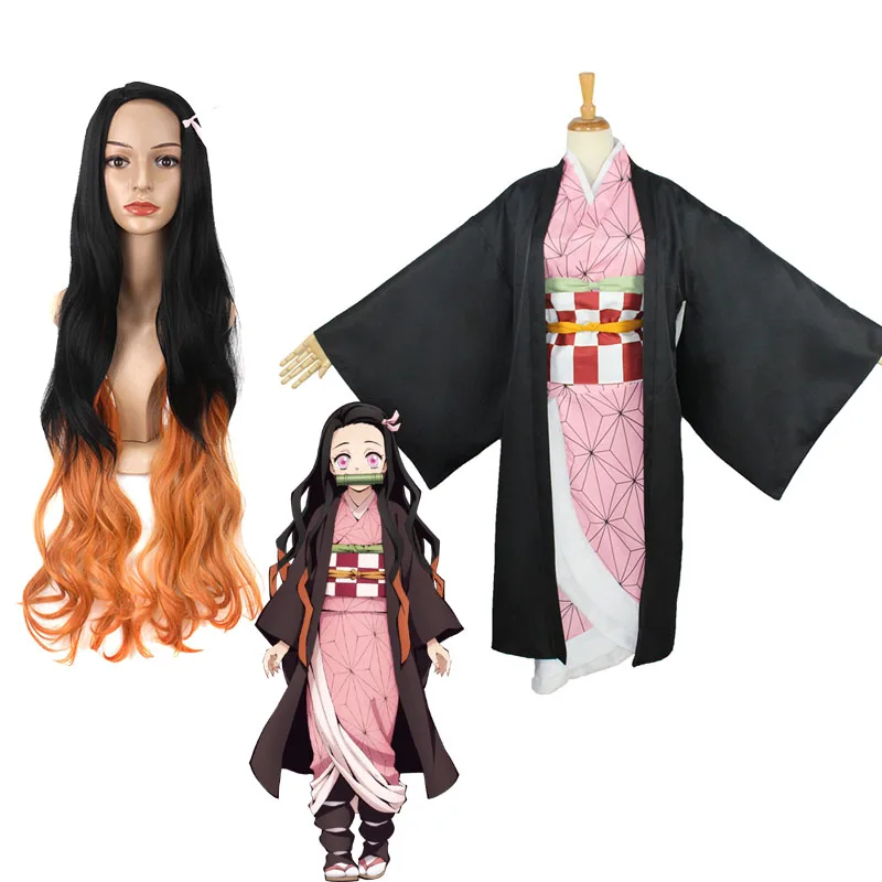 Костюм-кимоно Kamado Nezuko для косплея косплей костюм с демоном SlayerKimetsu no Yaiba парик