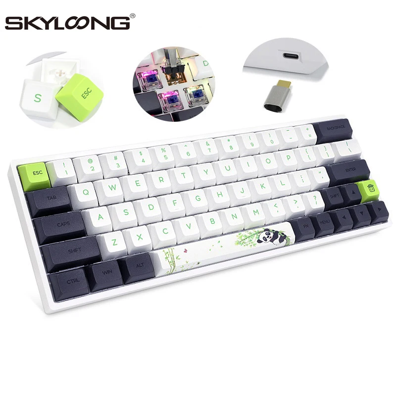 

Механическая мини-клавиатура Skyloong SK64, с пандой, 64 клавиши, USB 60%, PBT, эргономичная, с возможностью горячей замены, игровая клавиатура для насто...