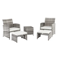 Outdoor Patio  Furniture Set 5pcs 2 Chairs 2 Footstools 1 Coffee Table Combination Sofa Gray Gradient