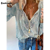 plus size 3xl women latest casual shirt lace up v neck blouse long sleeve summer top womens hollow out lace blusas tunic clothes